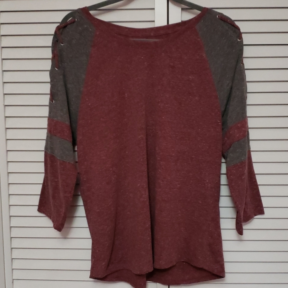 Burgandy and gray shirt